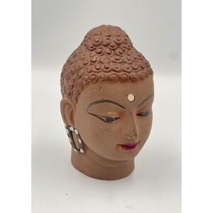 Hand‎ Painted Buddha Head Bust Terracotta Clay Statue Figurine Decor Small Home